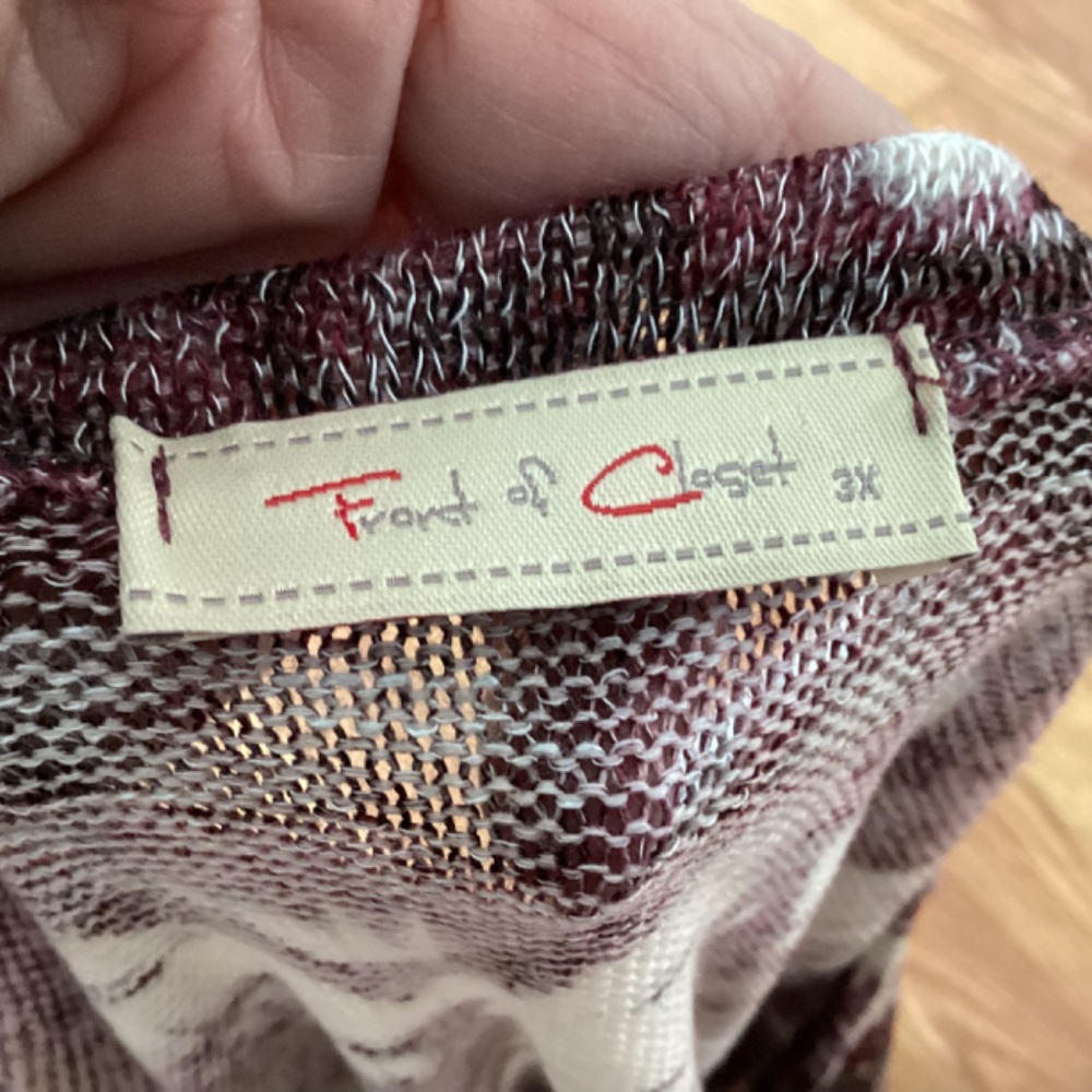Front of Closet Maroon, Black & Cream Lightweight Semi Sheer Knit Tunic  3X - Picture 5 of 5